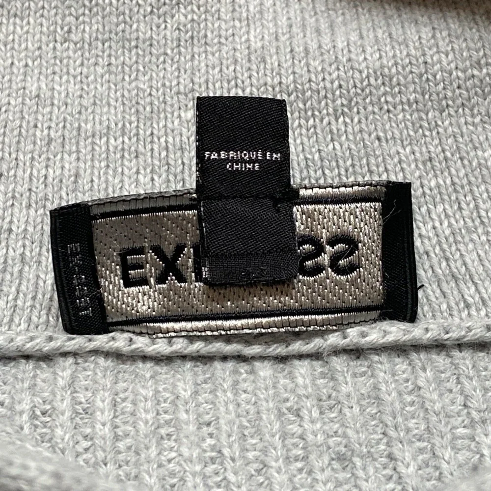 Express Sweater Men's XL Blue Grey Strip Shawl Neck Cotton Blend Stretch EUC
